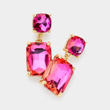 Women's Square Rectangle Glass Stone Link Drop Dangle Earrings