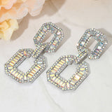 Bold Geometric Baguette Stone Embellished Door Knocker Evening Earrings