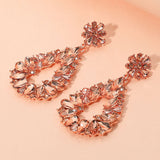 Floral Marquise Teardrop Stone Cluster Accent Dangle Evening Earrings
