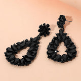 Floral Marquise Teardrop Stone Cluster Accent Dangle Evening Earrings