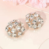 Square Stone Cluster Embellished Dome Evening Earrings