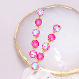 Round Stone Link Dangle Evening Earrings