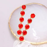Round Stone Link Dangle Evening Earrings