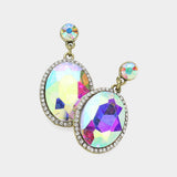 Oval Glass Crystal Stone Evening Earrings