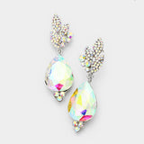 Rhinestone Pave Leaf Crystal Teardrop Evening Earrings