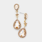 Double Teardrop Stone Accented Dangle Evening Earrings