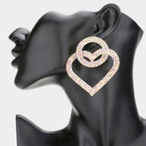 Rhinestone Open Circle Heart Link Evening Earrings