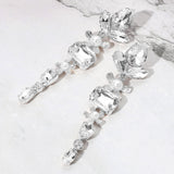 Pearl Accent Elegant Stone Cluster Drop Evening Earrings
