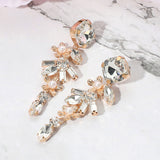 Pearl Accented Flower Stone Cluster Drop Evening Earrings
