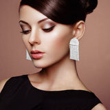 Crystal Rhinestone Pave Fringe Evening Earrings