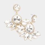 Round Centered Marquise Stone Cluster Dangle Evening Earrings