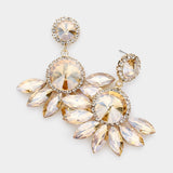 Round Centered Marquise Stone Cluster Dangle Evening Earrings