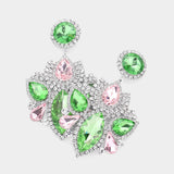 Marquise Teardrop Stone Accented Rhinestone Paved Dangle Evening Earrings