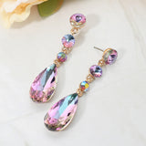 Women's Elegant Multi Faceted Crystal Dangle Statement Earrings