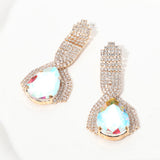 Teardrop Glass Stone Pointed Rhinestone Paved Evening Earrings