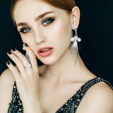 Crystal Rhinestone Fringe Evening Earrings