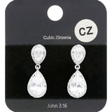CZ Teardrop Stone Dangle Evening Earrings