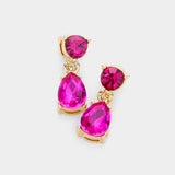 Round Teardrop Stone Link Dangle Evening Earrings