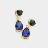 Round Teardrop Stone Link Dangle Evening Earrings