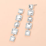 Square Stone Cluster Link Drop Earrings