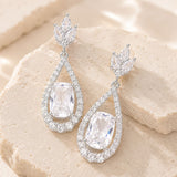 CZ Oval Accented Teardrop Dangle Evening Earrings