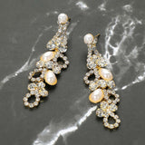 Rhinestone Pearl Eyelet Drop Evening Earrings
