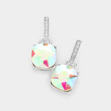 Cushion Square Stone Dangle Evening Earrings