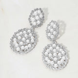 Pearl Rhinestone Embellished Cluster Drop Evening Earrings