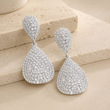 Crystal Rhinestone Pave Double Teardrop Evening Earrings