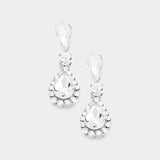 Stone Trim  Crystal Teardrop Dangle Evening Earrings