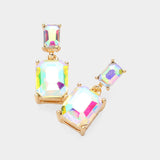 Women's Emerald Cut CZ Stone Dangle Evening Earrings