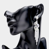 Rhinestone Crystal Leaf Drop Evening Earrings