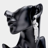 Rhinestone Crystal Leaf Drop Evening Earrings