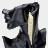Rhinestone Fringe Long Drop Evening Earrings