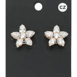 Flower CZ Stone Cluster Stud Evening Earrings