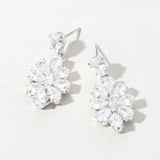 Flower CZ Stone Cluster Dangle Evening Earrings