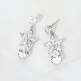 CZ Floral Teardrop Link Drop Evening Earrings