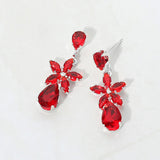 CZ Floral Teardrop Link Drop Evening Earrings