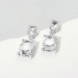 Rectangular Glass Stone Cluster Dangle Evening Earrings
