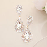 Rhinestone Trim Teardrop Stone Accented Evening Earrings