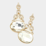 Oval Rhinestone Ornate Evening Earrings
