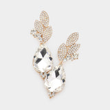 Crystal Rhinestone Pave Leaf Teardrop Evening Earrings