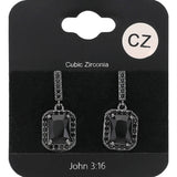 Square CZ Stone Cluster Dangle Evening Earrings