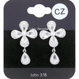 CZ Flower Pointed Teardrop Stone Dangle Evening Earrings