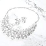 Pearl Cluster Crystal Embellished Statement Evening Necklace