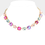 Women's Cushion Square Stone Link Evening Necklace