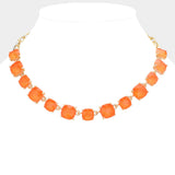Women's Cushion Square Stone Link Evening Necklace