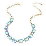 Cushion Rectangular Stone Cluster Link Evening Necklace