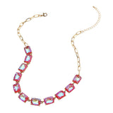 Cushion Rectangular Stone Cluster Link Evening Necklace