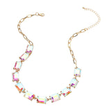 Cushion Rectangular Stone Cluster Link Evening Necklace